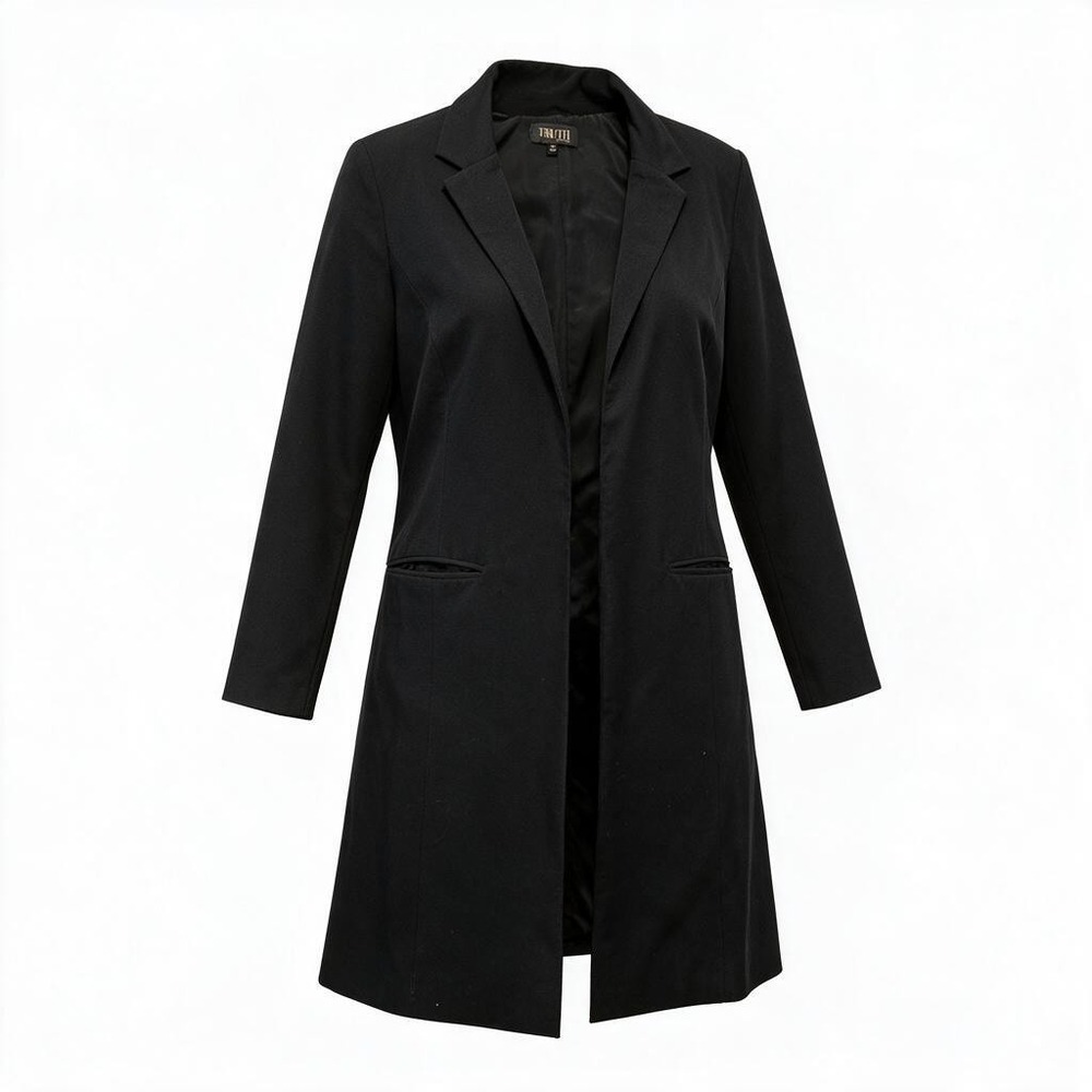 Truth by Republic Womens Size Medium Black Longline Open Front Blazer Jacket